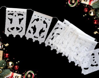 White Christmas Papel Picado Banner, Mexican Fiesta Decor, 5 Pack