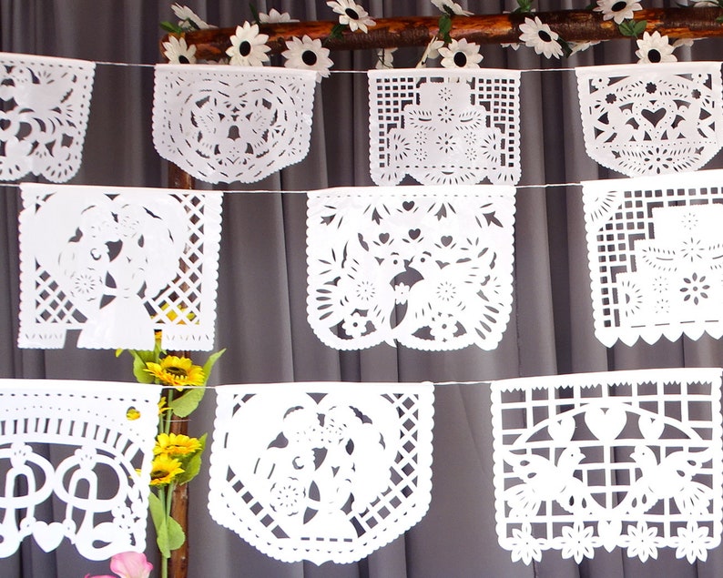 Wedding backdrop banner, 5 PK, Cinco de Mayo hanging decor, Papel picado Plastic Wedding Banner, Engagement banner, Fiesta decoration B41 image 10