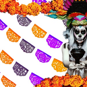 Day of the dead mini Papel Picado, Five Banners, 20 Feet, Mexican Fiesta Tissue Paper Garlands, Day of the dead, Halloween,