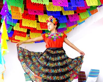 Papel Picado Banners, Day of the Dead, Fiesta Decorations, (5Pack)