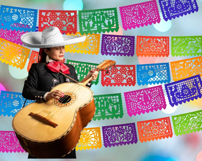 Mexican Fiesta Party Decorations, 5 Pk Papel Picado Banners, Fiesta banner Cinco de mayo decor, Papel Picado Mexicano para fiesta WS100 image 1