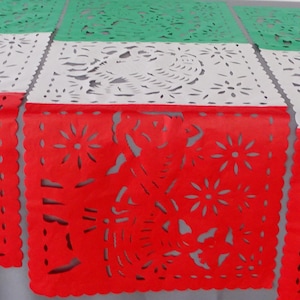 Mexico Independence Day Fiesta Decor, Papel Picado Mexican Red, green and white Papel picado table runners el Dia de la Independencia 3 Pack