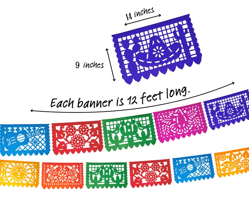 Mexican Fiesta Party Decorations, 5 Pk Papel Picado Banners, Fiesta banner Cinco de mayo decor, Papel Picado Mexicano para fiesta WS100 image 2