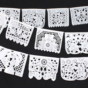 Large Plastic Wedding Banner Garland, Engagement, Bridal Shower Papel Picado, White Bunting, Mexico Party Decoration, Mexican Fiesta White