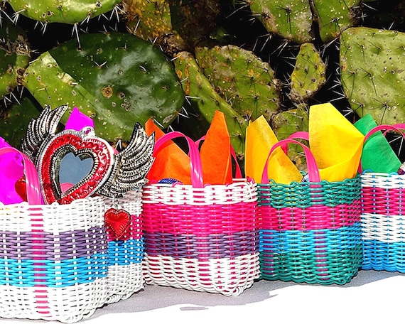 Bolsa mexicana mini para dulces, 5 bolsas de mercado pequeñas de plastico  de colores para aguinaldos y decoracion -  México