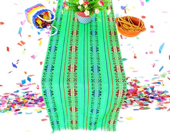 Green Table runner, 14x72 Inches, Cinco de Mayo Fiesta, Tribal Table runner, Fiesta Decoration, Wedding Decor, Table Linens, Weddings.