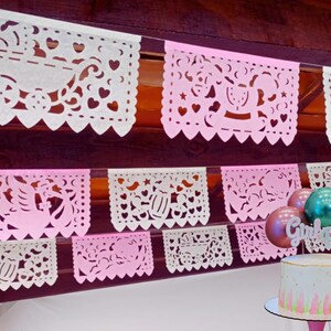 Baby Shower Papel Picado Banner: Pink Mexican Decorations, 5 Pack image 2