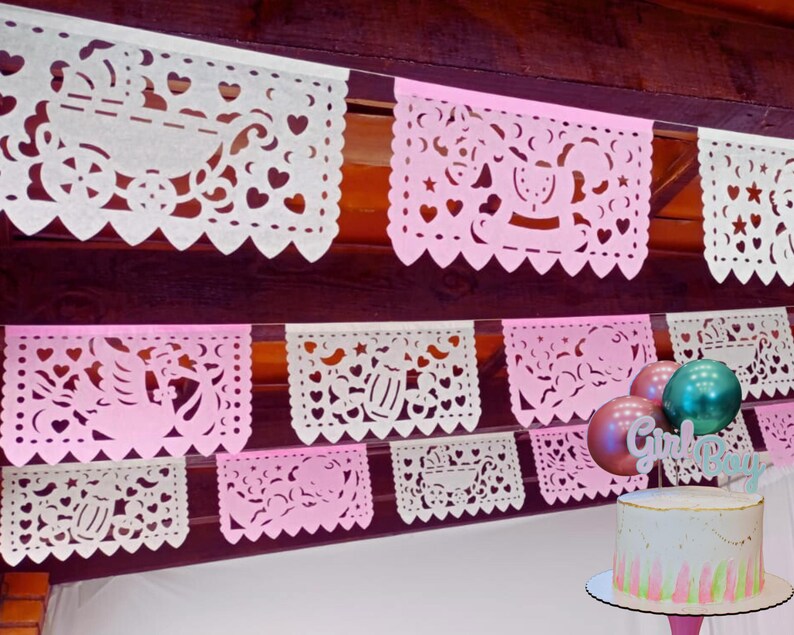 Baby Shower Papel Picado Banner: Pink Mexican Decorations, 5 Pack image 2