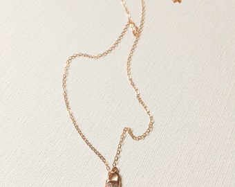 Rose Gold Pave Lock Necklace