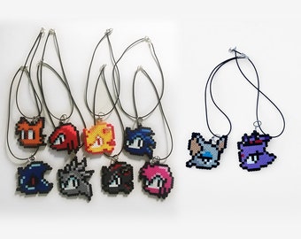 Sonic the Hedgehog Necklace Pixels Perler Beads Sprites