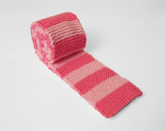 Pink Stripe Scarf Hand Knitted 4.25 inches by 6 feet Hand Made Pink Neck Warmer Winter Wrap