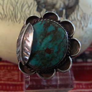 Vintage Large Sterling Silver Turquoise Ring Size 7