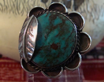 Vintage Large Sterling Silver Turquoise Ring Size 7