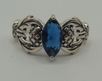 Lovely Sterling Marquis Sapphire Solitaire Ring Size 7