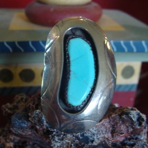 Huge Sterling Native American Sleeping Beauty Turquoise Ring Size 6 image 1