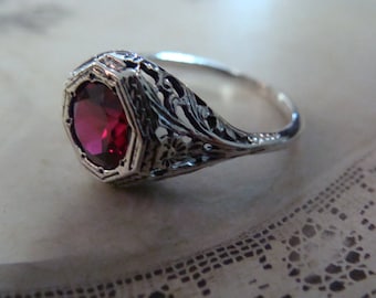 Sweet Sterling Filigree Ruby Ring Size 7