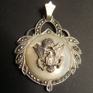 WWII U.S. ARMY MOP Sterling Silver Pendant Sweetheart Homefront