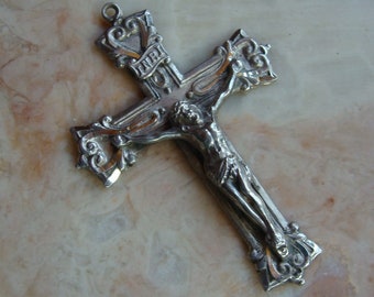 Vtg Sterling Silver  925 Crucifix Cross Pendant Very Detailed,  2 1/4 in long