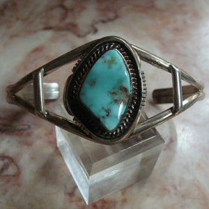 Vtg 1980&#39;s Sterling Turquoise Cuff Bracelet Signed MF  22.5 grams