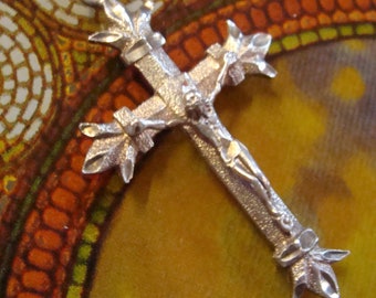 Vtg Sterling Silver 925 Crucifix Cross Pendant 1 7/8 inch