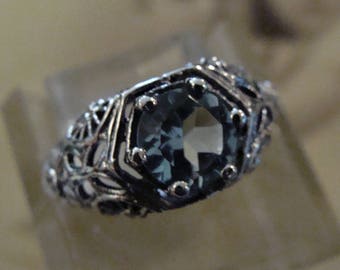 Charming Sterling Natural Sky Blue Topaz Filigree Ring Size 6