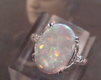 Sterling Filigree Opal Ring Size 7 Lovely Antique Design