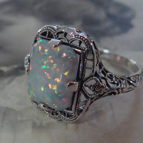 Vintage Sterling Silver Green Opal Filigree Ring Size 5 - Etsy