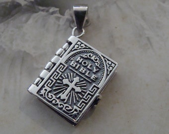 Sterling Silver Holy Bible w/ Lord's Prayer Pendant