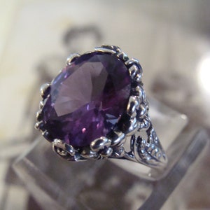 Art Nouveau design Sterling Silver Alexandrite Ring Size 9 image 1