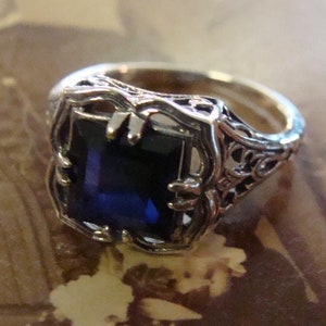 Sweet Sterling Filigree Sapphire Size 6.5 Victorian design