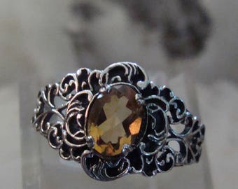 Ring aus Sterlingsilber mit filigranem Citrinmuster, Größe 7, Antik-Stil