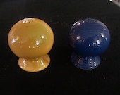 Fiestaware VTG Salt Pepper Shakers Cobalt, Yellow - Circa 1937-1943