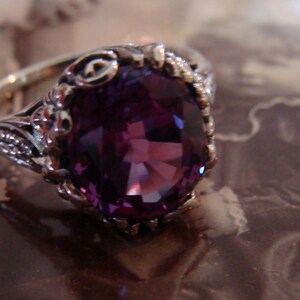 Art Nouveau design Sterling Silver Alexandrite Ring Size 9 image 2