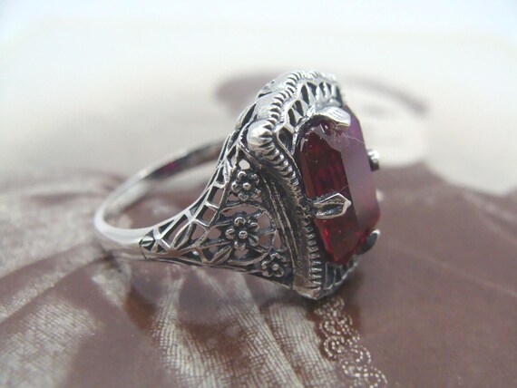 Charming Sterling  Ruby Filigree  Ring Size 7 - image 4