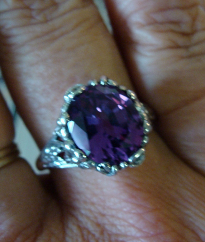 Art Nouveau design Sterling Silver Alexandrite Ring Size 9 image 5