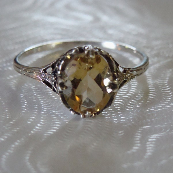 Lovely Sterling Silver Art Deco Citrine Ring  Size 5 1/2