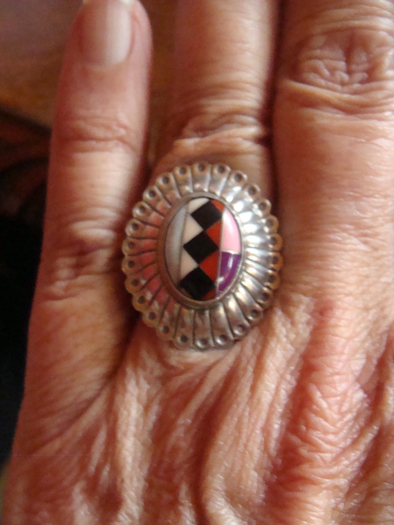 Signed Sterling Multi-stone Onyx & Shell Native A… - image 6