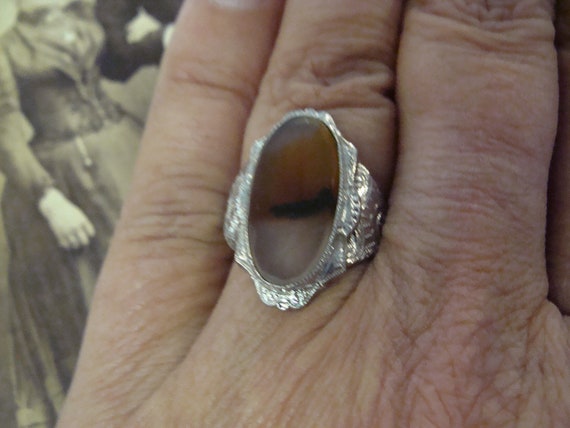 1920's Sterling Silver Banded Agate ring Size 7 1… - image 8