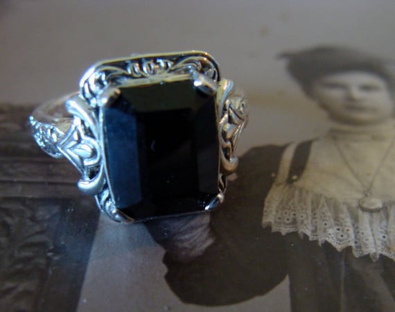 Charming Sterling  & Black Onyx  Ring Size 6 - image 1