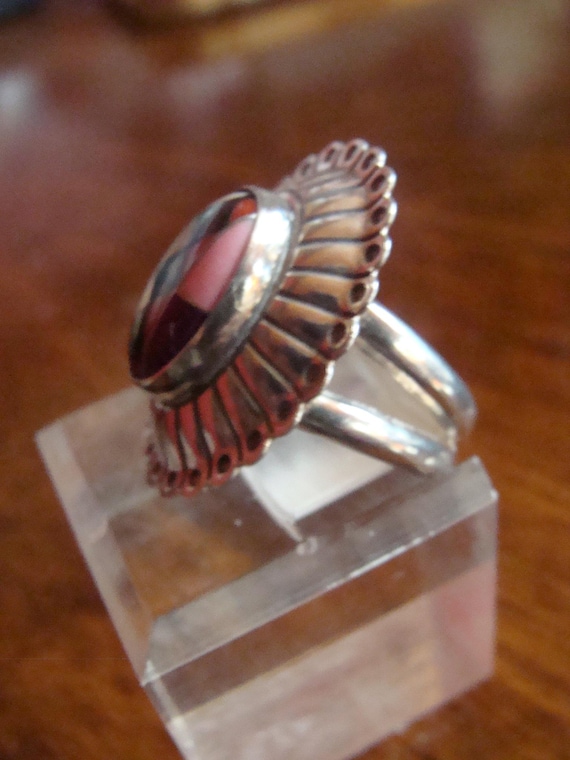 Signed Sterling Multi-stone Onyx & Shell Native A… - image 2