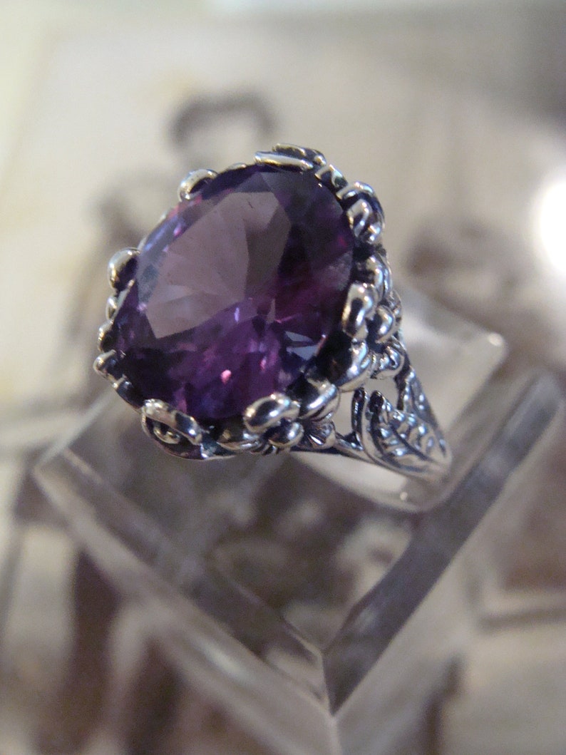 Art Nouveau design Sterling Silver Alexandrite Ring Size 9 image 1