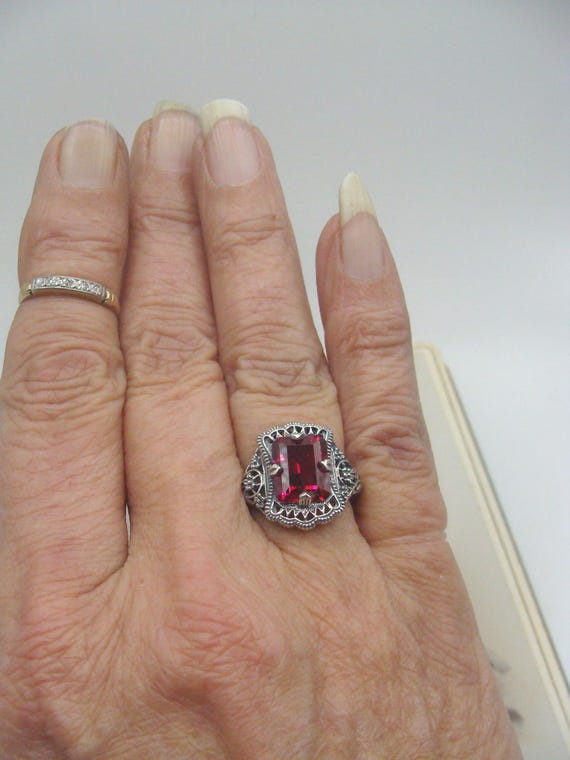 Charming Sterling  Ruby Filigree  Ring Size 7 - image 6