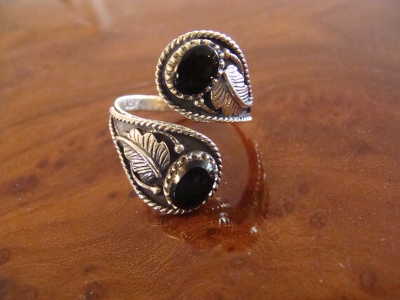Vintage Sterling Silver Black Onyx Bypass Wrap Ring Etsy