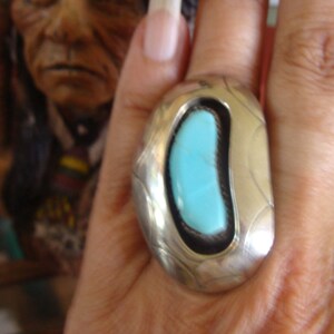 Huge Sterling Native American Sleeping Beauty Turquoise Ring Size 6 image 3