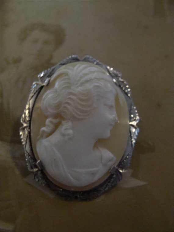 Vtg 800 Silver Natural Carved Shell Cameo Brooch