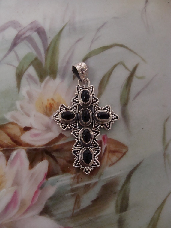 Sterling Silver & Black Onyx Cross Pendant