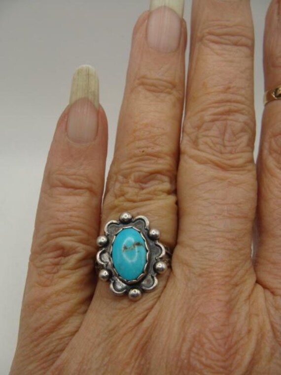 Vtg Sterling Native American Turquoise Ring Size … - image 5