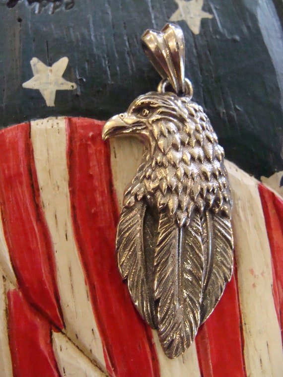 Detailed Sterling Silver Eagle w/Feathers Pendant - image 1