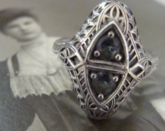 Lovely Sterling Silver Mystic Topaz Filigree Ring Size 7 3/4