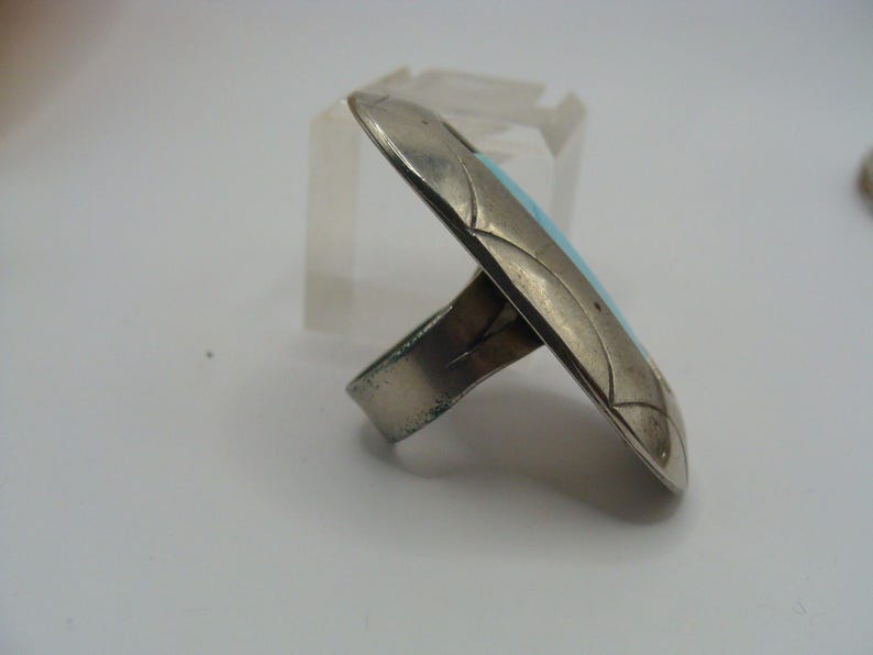 Huge Sterling Native American Sleeping Beauty Turquoise Ring Size 6 image 5